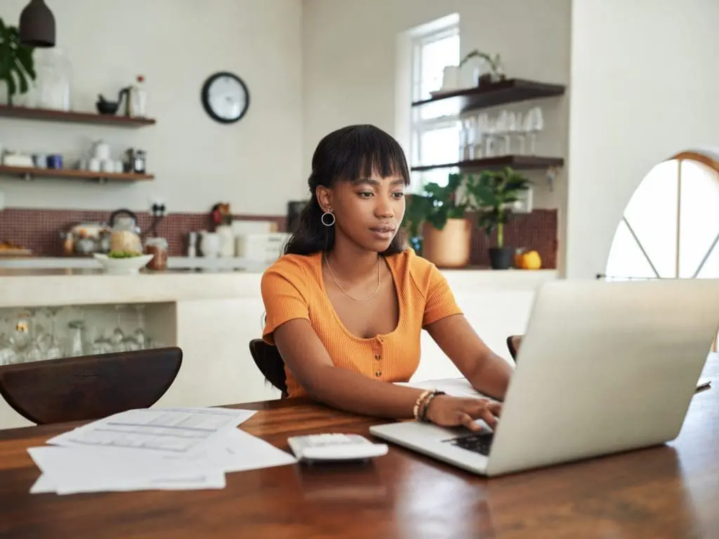 Woman working from home.