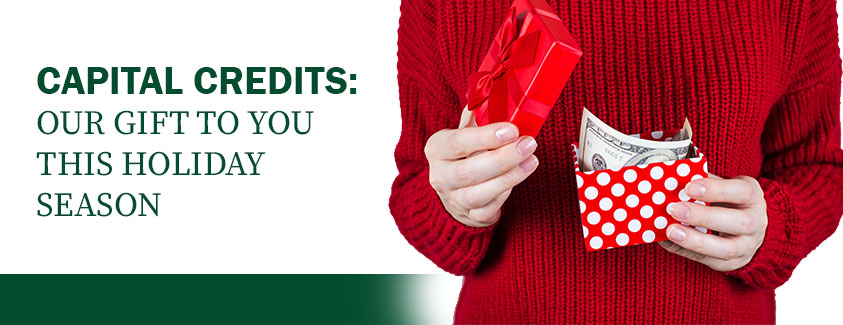 Capital credits: Our gift to you this holiday season. Image of a person opening a present.