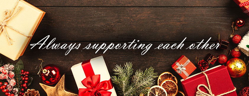 Always supporting each other. Image of gifts and holiday theme