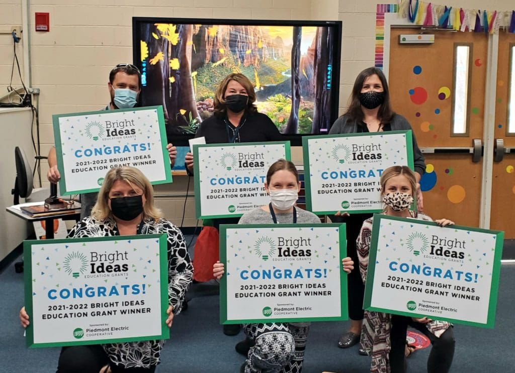 Photo caption: Six educators from North Elementary in Caswell County received funding for their creative class projects through the Bright Ideas education grant program. (Back row left to right) Ryan Moretz, Mauriah Smith, Carla Murray. (Front row left to right) Kellie Smith, Julia Fair, Katie Louhoff.